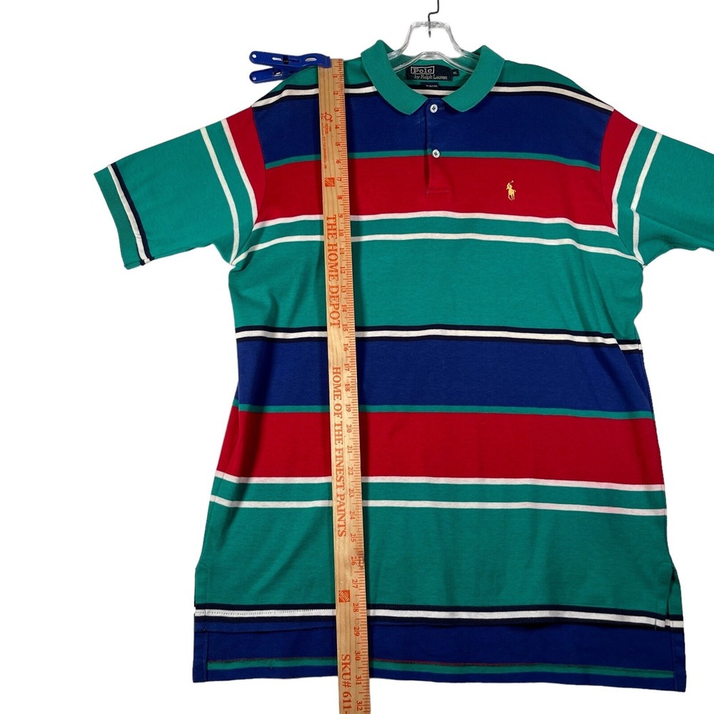 VTG Polo Ralph Lauren Mens Shirt XL Green Blue Red Stripe Preppy Made in USA Y2K - Picture 8 of 9